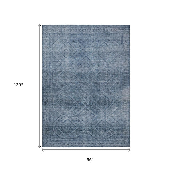 HomeRoots 5' Stylish Blue and Ivory Geometric Area Rug - Durable, Washable, Perfect for Indoor or Outdoor Use! 8' X 10' 630492