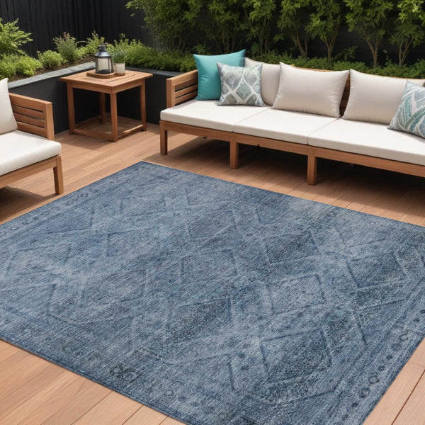 HomeRoots 5' Stylish Blue and Ivory Geometric Area Rug - Durable, Washable, Perfect for Indoor or Outdoor Use! 8' X 10' 630492