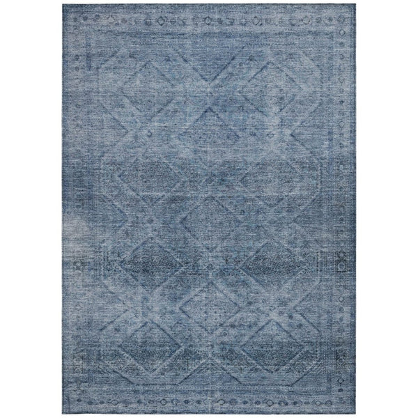 HomeRoots 5' Stylish Blue and Ivory Geometric Area Rug - Durable, Washable, Perfect for Indoor or Outdoor Use! 9' X 12' 630493
