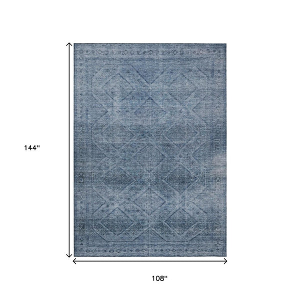 HomeRoots 5' Stylish Blue and Ivory Geometric Area Rug - Durable, Washable, Perfect for Indoor or Outdoor Use! 9' X 12' 630493