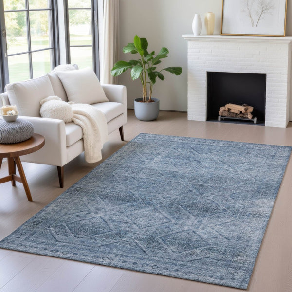 HomeRoots 5' Stylish Blue and Ivory Geometric Area Rug - Durable, Washable, Perfect for Indoor or Outdoor Use! 9' X 12' 630493