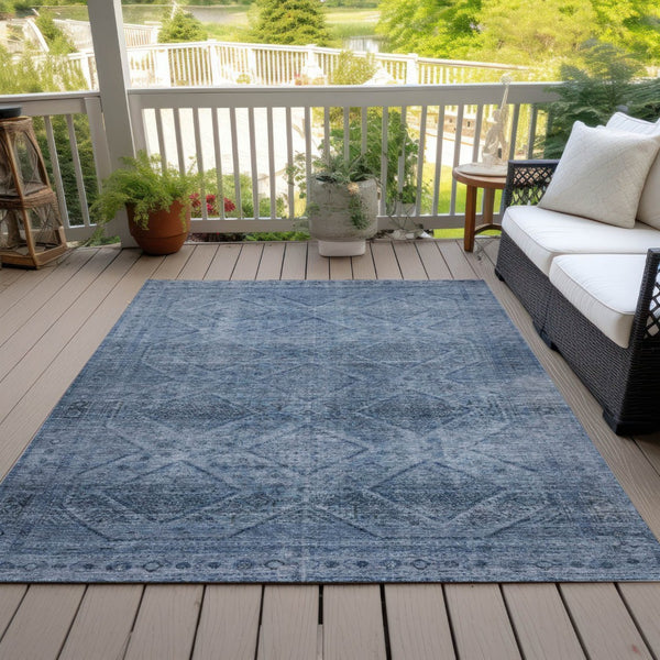 HomeRoots 5' Stylish Blue and Ivory Geometric Area Rug - Durable, Washable, Perfect for Indoor or Outdoor Use! 9' X 12' 630493
