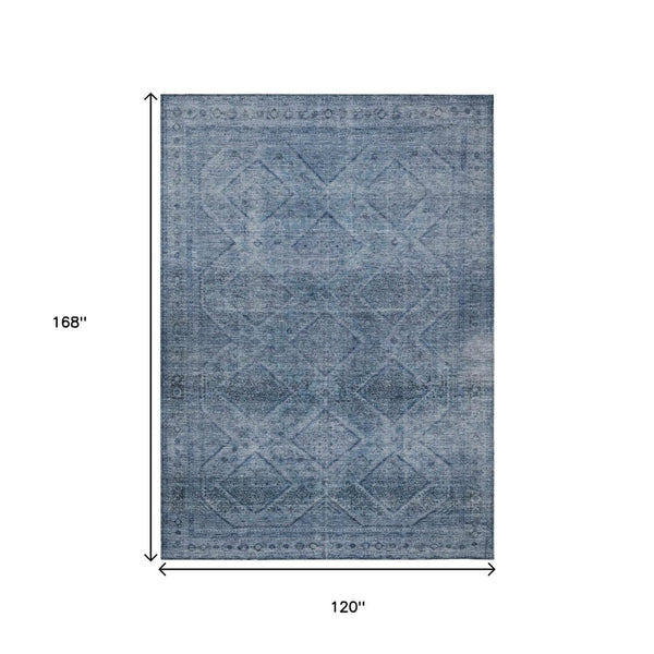 HomeRoots 5' Stylish Blue and Ivory Geometric Area Rug - Durable, Washable, Perfect for Indoor or Outdoor Use! 10' X 14' 630494