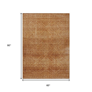 HomeRoots 5' Stylish Copper and Ivory Geometric Washable Area Rug for Indoor and Outdoor Living Spaces 5' X 8' 630496