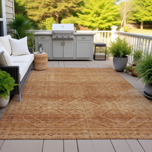 HomeRoots 5' Stylish Copper and Ivory Geometric Washable Area Rug for Indoor and Outdoor Living Spaces 5' X 8' 630496