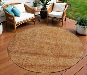 HomeRoots 5' Stylish Copper and Ivory Geometric Washable Area Rug for Indoor and Outdoor Living Spaces 8' Round 630497