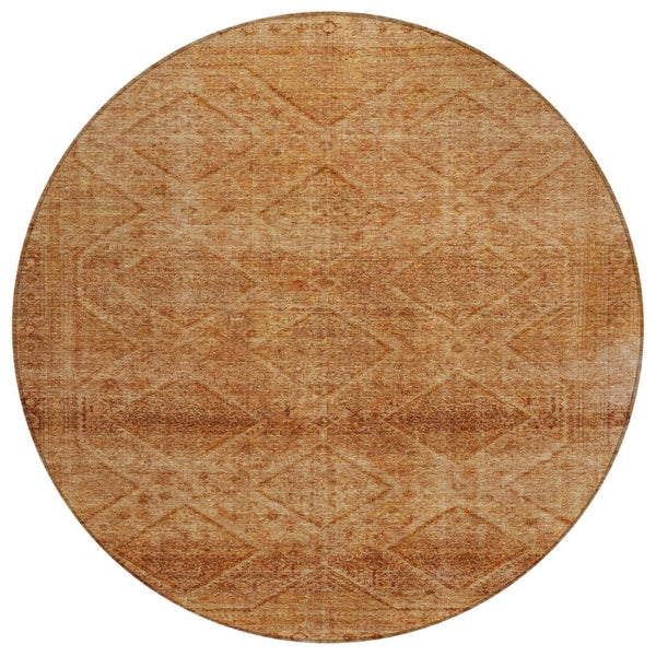 HomeRoots 5' Stylish Copper and Ivory Geometric Washable Area Rug for Indoor and Outdoor Living Spaces 8' Round 630497