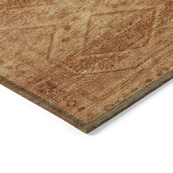 HomeRoots 5' Stylish Copper and Ivory Geometric Washable Area Rug for Indoor and Outdoor Living Spaces 8' Round 630497