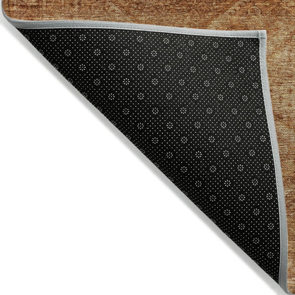 HomeRoots 5' Stylish Copper and Ivory Geometric Washable Area Rug for Indoor and Outdoor Living Spaces 8' Round 630497