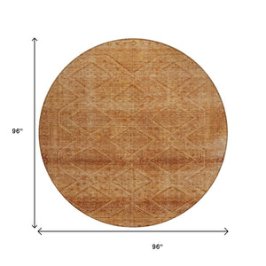 HomeRoots 5' Stylish Copper and Ivory Geometric Washable Area Rug for Indoor and Outdoor Living Spaces 8' Round 630497