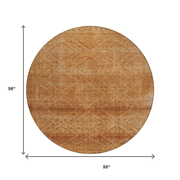 HomeRoots 5' Stylish Copper and Ivory Geometric Washable Area Rug for Indoor and Outdoor Living Spaces 8' Round 630497