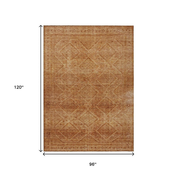 HomeRoots 5' Stylish Copper and Ivory Geometric Washable Area Rug for Indoor and Outdoor Living Spaces 8' X 10' 630498