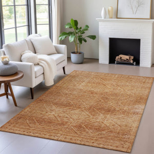 HomeRoots 5' Stylish Copper and Ivory Geometric Washable Area Rug for Indoor and Outdoor Living Spaces 8' X 10' 630498