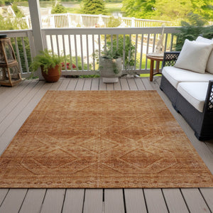HomeRoots 5' Stylish Copper and Ivory Geometric Washable Area Rug for Indoor and Outdoor Living Spaces 8' X 10' 630498
