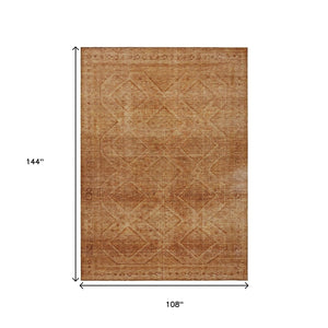HomeRoots 5' Stylish Copper and Ivory Geometric Washable Area Rug for Indoor and Outdoor Living Spaces 9' X 12' 630499