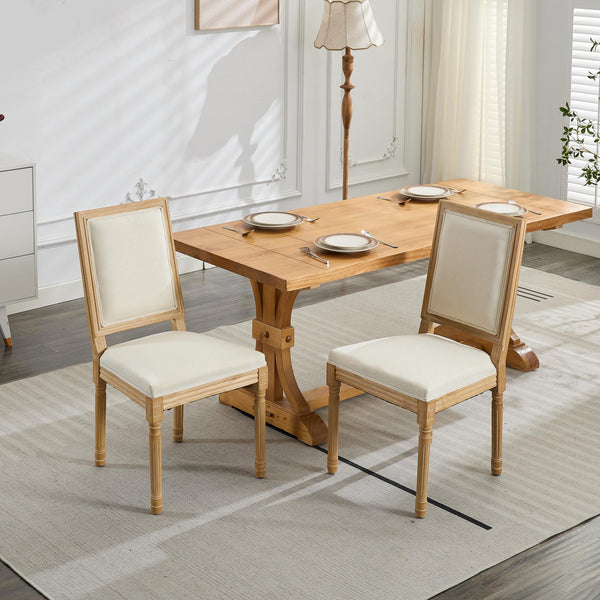 English Elm French Louis Dining Chair Set of 2 with Rattan Back, Solid Wood Carved Frame, Linen Upholstery, 300lb Capacity Beige W1143P325857