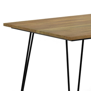 English Elm Hunter Modern Industrial Dining Table 66x40 in Solid Mango Wood Top with Black Hairpin Legs, Durable Finish Light Brown B136P203505