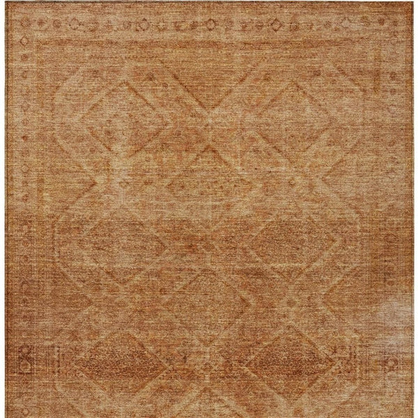 HomeRoots 5' Stylish Copper and Ivory Geometric Washable Area Rug for Indoor and Outdoor Living Spaces 10' X 14' 630500