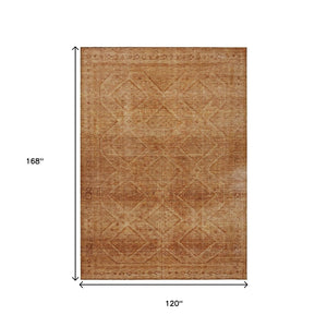 HomeRoots 5' Stylish Copper and Ivory Geometric Washable Area Rug for Indoor and Outdoor Living Spaces 10' X 14' 630500