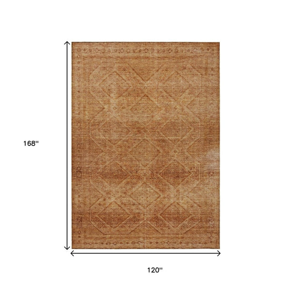 HomeRoots 5' Stylish Copper and Ivory Geometric Washable Area Rug for Indoor and Outdoor Living Spaces 10' X 14' 630500