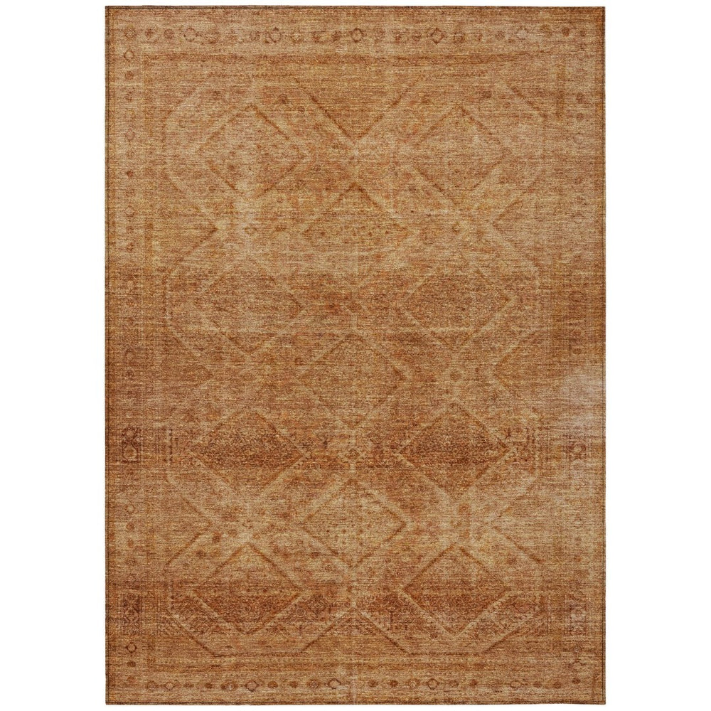 HomeRoots 5' Stylish Copper and Ivory Geometric Washable Area Rug for Indoor and Outdoor Living Spaces 10' X 14' 630500