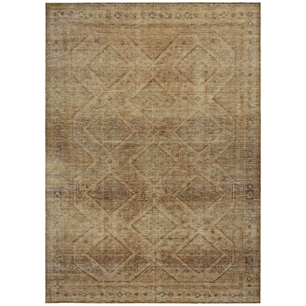 HomeRoots 5' Khaki and Beige Geometric Area Rug - Stylish, Washable, and Durable for Indoor & Outdoor Spaces 5' X 8' 630502