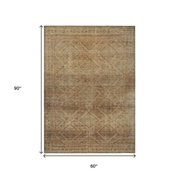 HomeRoots 5' Khaki and Beige Geometric Area Rug - Stylish, Washable, and Durable for Indoor & Outdoor Spaces 5' X 8' 630502
