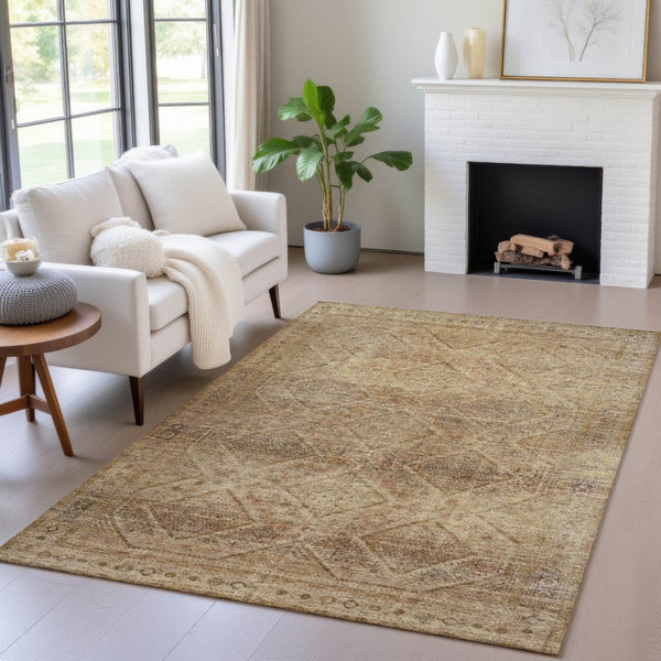 HomeRoots 5' Khaki and Beige Geometric Area Rug - Stylish, Washable, and Durable for Indoor & Outdoor Spaces 5' X 8' 630502