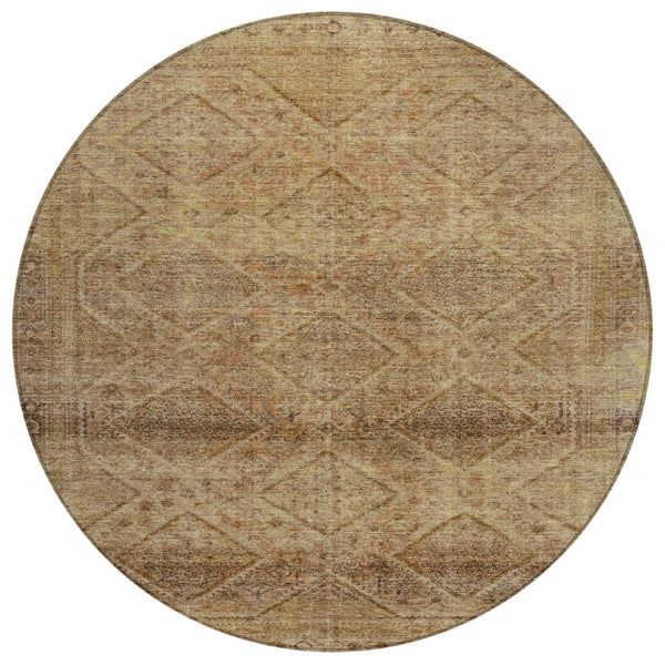 HomeRoots 5' Khaki and Beige Geometric Area Rug - Stylish, Washable, and Durable for Indoor & Outdoor Spaces 8' Round 630503