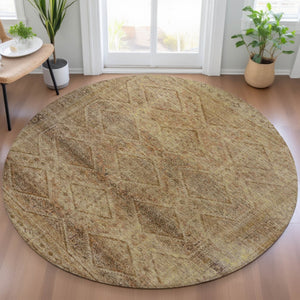 HomeRoots 5' Khaki and Beige Geometric Area Rug - Stylish, Washable, and Durable for Indoor & Outdoor Spaces 8' Round 630503