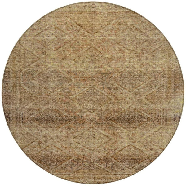 HomeRoots 5' Khaki and Beige Geometric Area Rug - Stylish, Washable, and Durable for Indoor & Outdoor Spaces 8' Round 630503