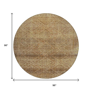HomeRoots 5' Khaki and Beige Geometric Area Rug - Stylish, Washable, and Durable for Indoor & Outdoor Spaces 8' Round 630503