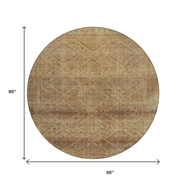 HomeRoots 5' Khaki and Beige Geometric Area Rug - Stylish, Washable, and Durable for Indoor & Outdoor Spaces 8' Round 630503
