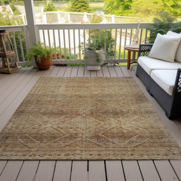 HomeRoots 5' Khaki and Beige Geometric Area Rug - Stylish, Washable, and Durable for Indoor & Outdoor Spaces 8' X 10' 630504