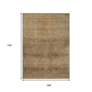 HomeRoots 5' Khaki and Beige Geometric Area Rug - Stylish, Washable, and Durable for Indoor & Outdoor Spaces 9' X 12' 630505