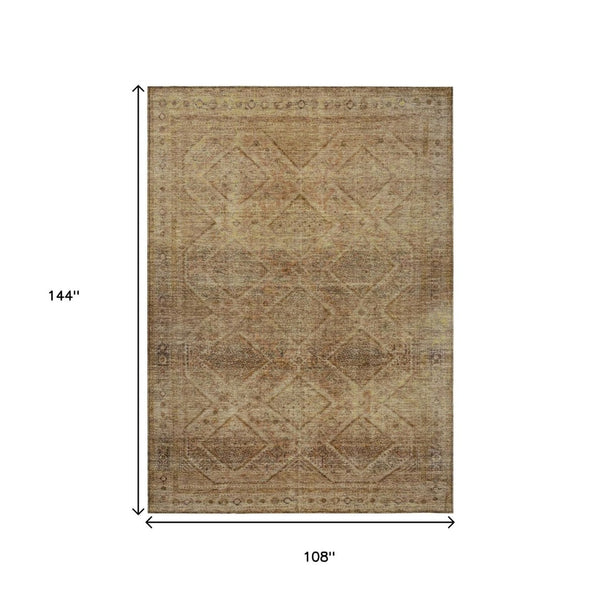 HomeRoots 5' Khaki and Beige Geometric Area Rug - Stylish, Washable, and Durable for Indoor & Outdoor Spaces 9' X 12' 630505