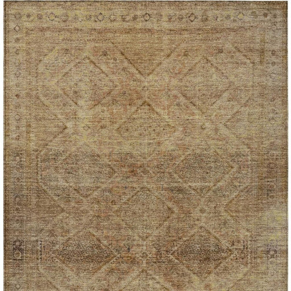 HomeRoots 5' Khaki and Beige Geometric Area Rug - Stylish, Washable, and Durable for Indoor & Outdoor Spaces 10' X 14' 630506