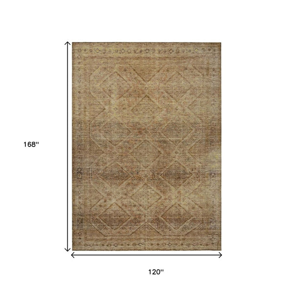 HomeRoots 5' Khaki and Beige Geometric Area Rug - Stylish, Washable, and Durable for Indoor & Outdoor Spaces 10' X 14' 630506