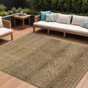 HomeRoots 5' Khaki and Beige Geometric Area Rug - Stylish, Washable, and Durable for Indoor & Outdoor Spaces 10' X 14' 630506