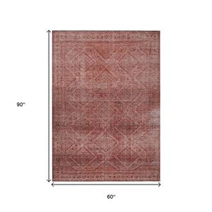 HomeRoots 5' Modern Pink and Ivory Geometric Area Rug - Durable, Washable, Indoor-Outdoor Versatile Style 5' X 8' 630508