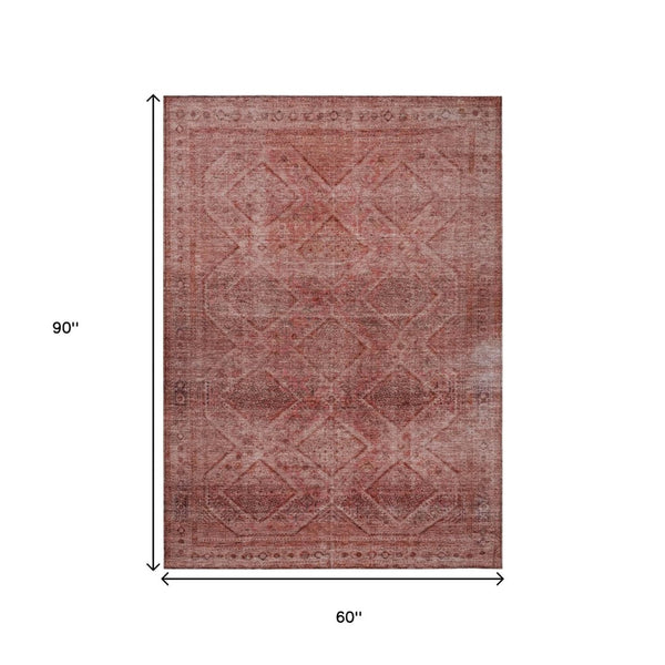 HomeRoots 5' Modern Pink and Ivory Geometric Area Rug - Durable, Washable, Indoor-Outdoor Versatile Style 5' X 8' 630508