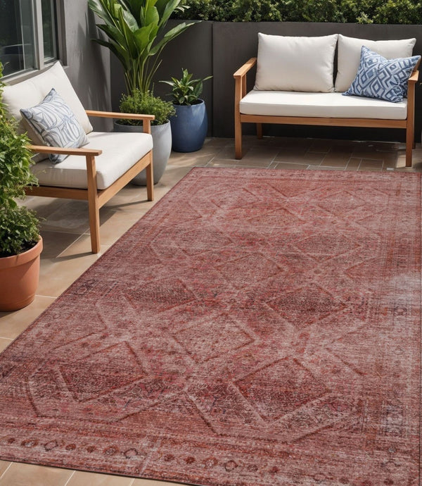 HomeRoots 5' Modern Pink and Ivory Geometric Area Rug - Durable, Washable, Indoor-Outdoor Versatile Style 5' X 8' 630508