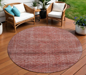 HomeRoots 5' Modern Pink and Ivory Geometric Area Rug - Durable, Washable, Indoor-Outdoor Versatile Style 8' Round 630509