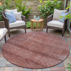 HomeRoots 5' Modern Pink and Ivory Geometric Area Rug - Durable, Washable, Indoor-Outdoor Versatile Style 8' Round 630509