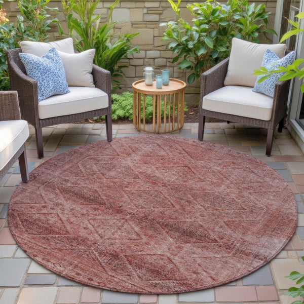 HomeRoots 5' Modern Pink and Ivory Geometric Area Rug - Durable, Washable, Indoor-Outdoor Versatile Style 8' Round 630509