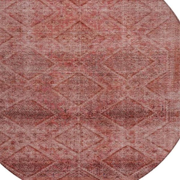 HomeRoots 5' Modern Pink and Ivory Geometric Area Rug - Durable, Washable, Indoor-Outdoor Versatile Style 8' Round 630509