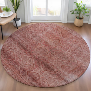 HomeRoots 5' Modern Pink and Ivory Geometric Area Rug - Durable, Washable, Indoor-Outdoor Versatile Style 8' Round 630509