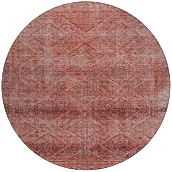 HomeRoots 5' Modern Pink and Ivory Geometric Area Rug - Durable, Washable, Indoor-Outdoor Versatile Style 8' Round 630509