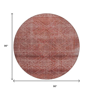 HomeRoots 5' Modern Pink and Ivory Geometric Area Rug - Durable, Washable, Indoor-Outdoor Versatile Style 8' Round 630509