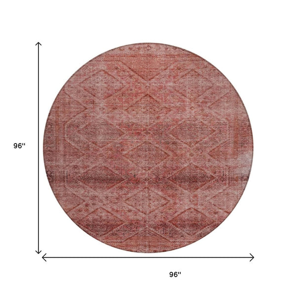 HomeRoots 5' Modern Pink and Ivory Geometric Area Rug - Durable, Washable, Indoor-Outdoor Versatile Style 8' Round 630509